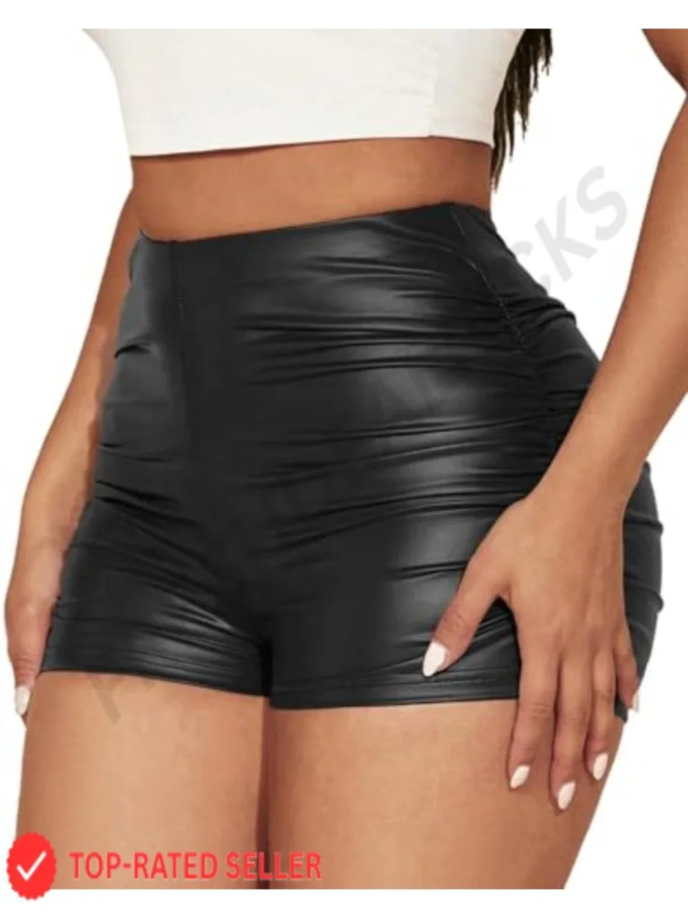 Faux Leather High Rise Ruched Mini Shorts Skinny Fit Going Out Rave